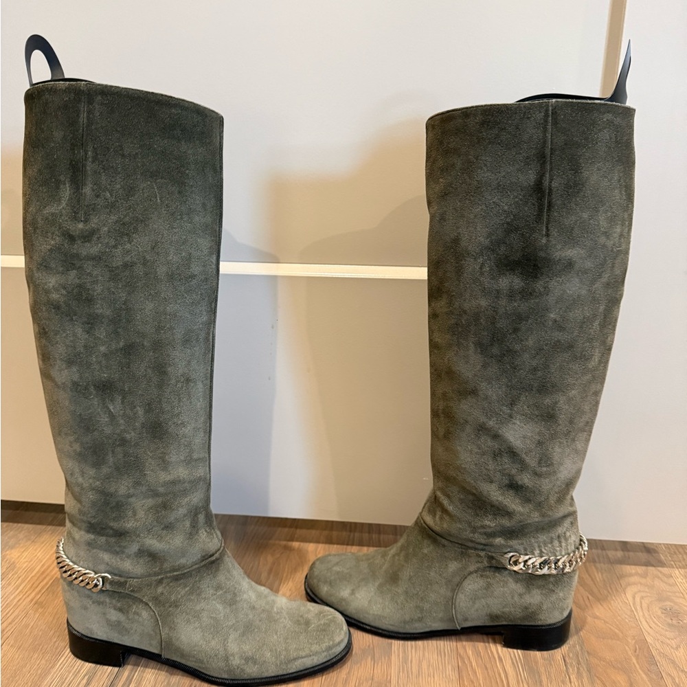 Christian Louboutin Green Suede Knee-High Boots